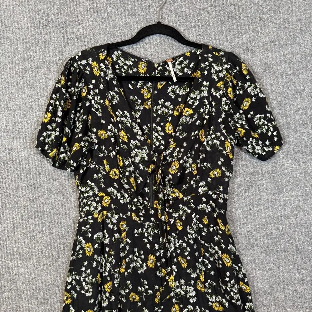 Free People Romper Dress Womens‎ 6 Black Ditsy Floral Short Sleeve Bohemian